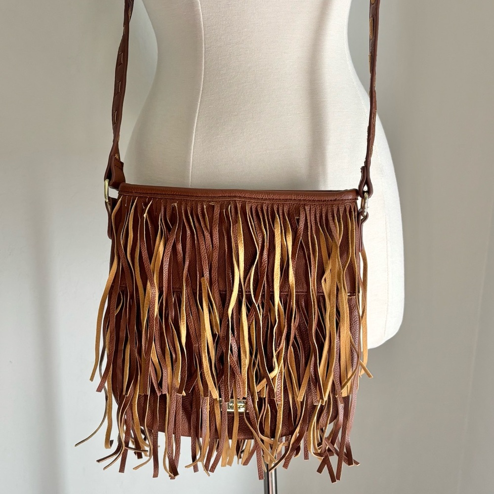 Steve Madden Chestnut Vegan Leather Fringe Crossbody Bag